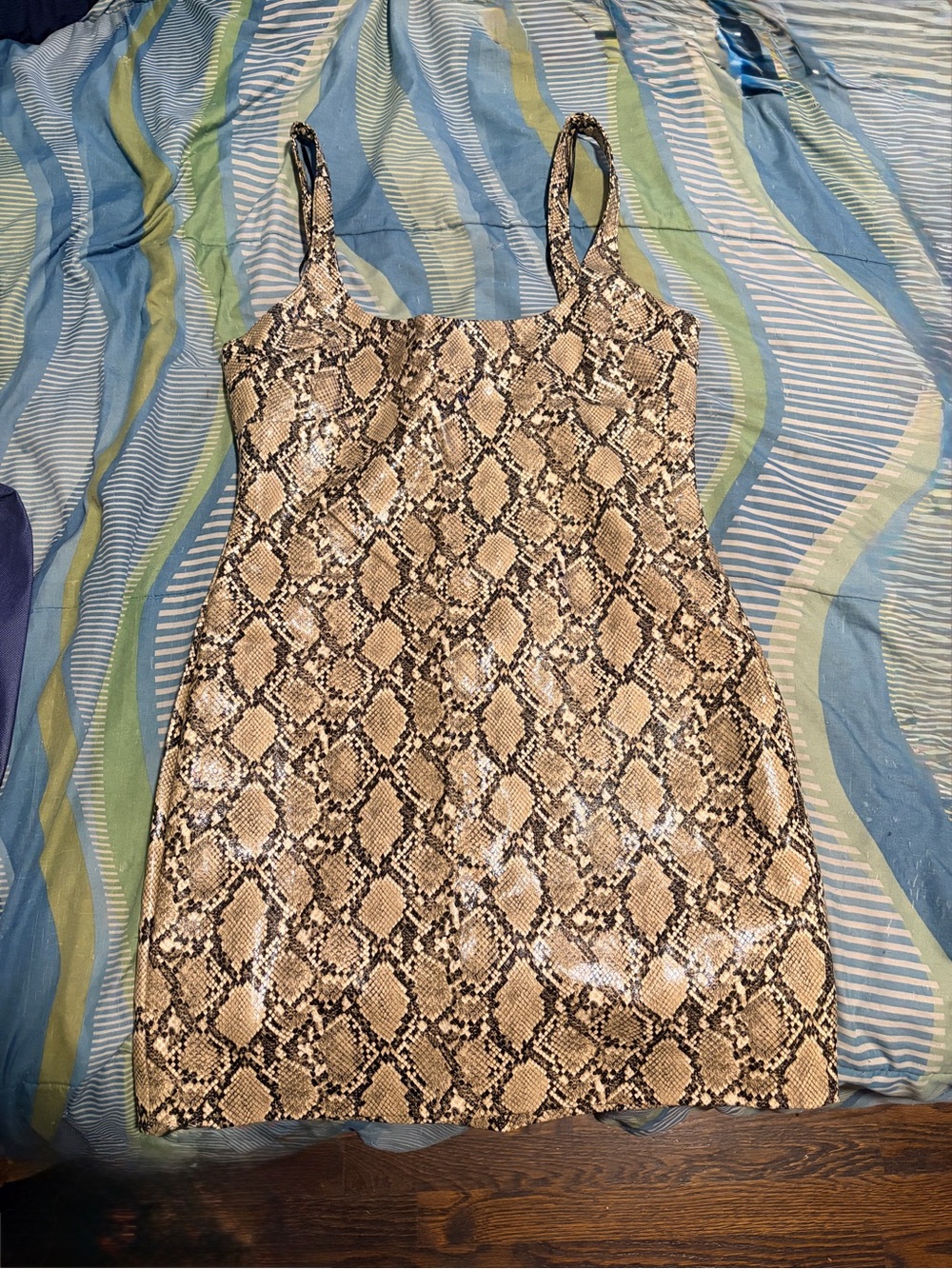 Snake Print Square Neck Mini Dress - Beige/Brown
